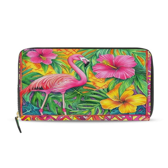 Qxltty Pink Flamingo Women's Leather Wallet Fashion Retro Multi Card Holder with Cell Phone Pocket Mothers Day Gifts