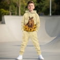 thumbnail image 2 of Uorisanigo 2 Pack Graphic Printed Long Sleeve Pullover Hoodie Sweatshirt and Jogger Pants Outfit Set Fall Winter Kids Clothes for Boys Girls, Sunflower Western Horse, 2 of 7