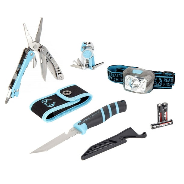 Realtree 7 Piece Angler's Collection Fishing Kit with Multi Tools and Headlamp
