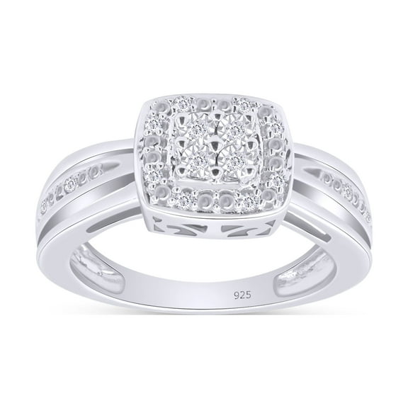 1/12 CT Round Cut Natural White Diamond Square Frame Engagement Ring In 14K White Gold Plated Sterling Silver (Color: I-J, Clarity: I2-I3, 0.08 Cttw) -4