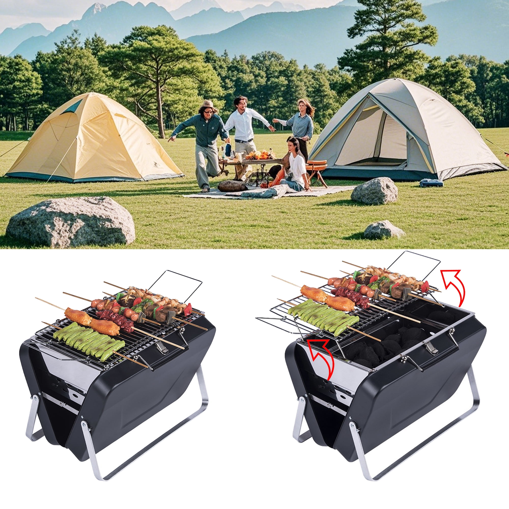 Portable Camping Charcoal Grill, Folding Stainless Steel Stove for Outdoor Cooking BBQ Camping Hiking Picnic Backpacking
