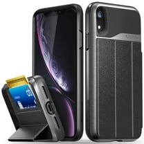 Vena iPhone XR Wallet Case, [vCommute][Military Grade Drop Protection] Flip Leather Cover Card Slot Holder with Kickstand Compatible With Apple iPhone XR (Space Gray/Black)