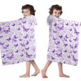 thumbnail image 4 of White Purple Butterfly Flower Pattern Hooded Bath Towel，50"x30" for Ages 3 To 12 Kids, Quick Dry Lightweight Soft Microfiber Hood Beach Towel Cover Up for Kids, 4 of 7