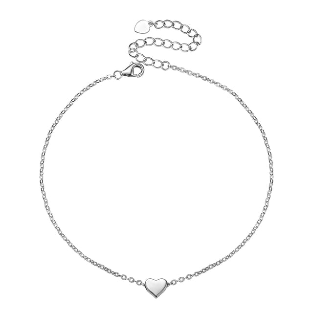 Tobillera de plata esterlina Silvora para mujeres y hombres cadena de corazón ajustable plata