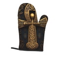 thumbnail image 5 of TEQUAN Oven Mitts and Pot Holders Set of 4, Ancient Golden Ankh Symbol Pattern Heat Resistant Kitchen Glove for Baking Cooking Grilling, 5 of 7