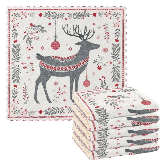 6 Pieces of Kitchen Towels 11x11Inch Kitchen Dish Cloths Kitchen Dish Towels Reuseable Cleaning Cloths Reindeer Pattern