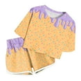 thumbnail image 2 of Toddler Girl Summer Outfits Ice Cream Print Short Sleeve Top and Shorts Summer Play Set Girls' Clothing Sets Purple 11-12T, 2 of 5