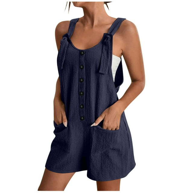 Combinaison pour Femmes, une-Pièce Décontractée Sans Manches à Encolure Carrée, Jambe Grand Courte, avec Boutons devant, Tissu en Polyester, pour Fête d'Anniversaire d'Été Ou Usage Quotidien