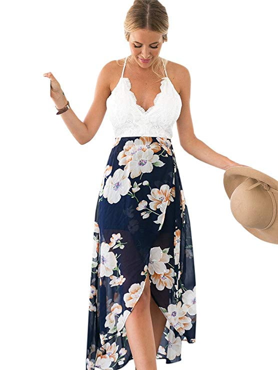 Kantenia Womens Summer Casual Sleeveless V Neck Adjustable Spaghetti Strap Maxi Long Dress
