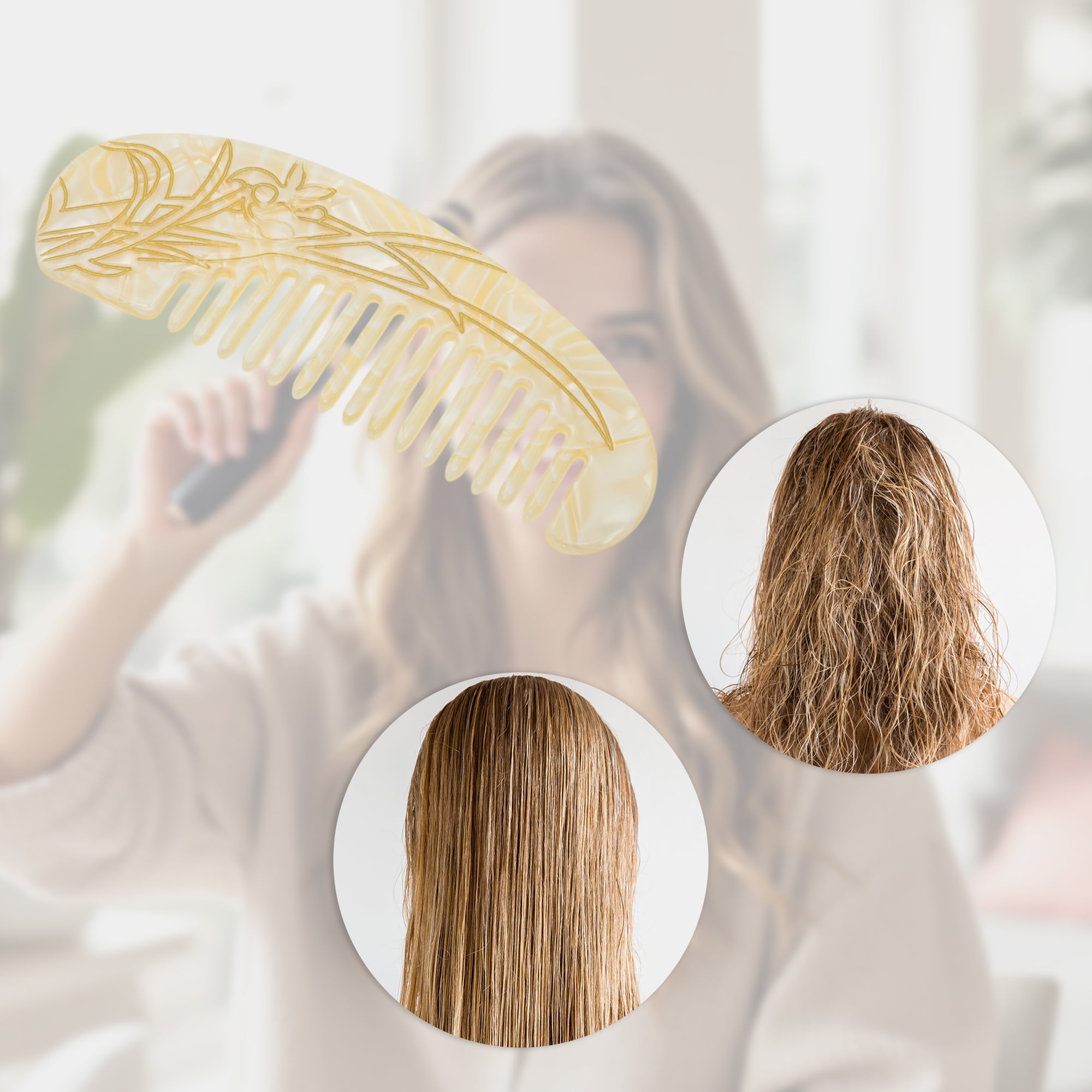 Unique Bargains 1 Pc Floral Half Round Hair Comb for All Hair Types Styles Yellow