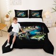 thumbnail image 2 of Castle Fairy Grunge Bass Fishing Graphic Full Size Comforter Sets 3-Piece,Rod Splash Text Black Background Poster Bedding Comforter Set,Cyan Black,Black Reversible,1 Comforter and 2 Pillowcases, 2 of 6