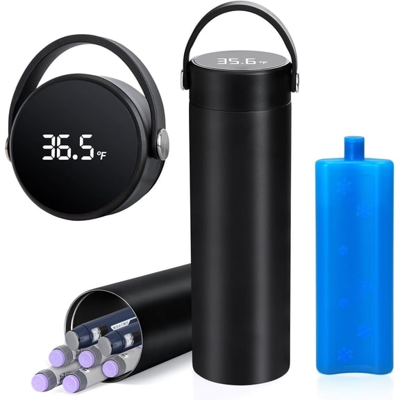 YOUSHARES Insulin Cooler Travel Case with Temperature Display - 48H Cooling Medical Cooler Bag, TSA Approved Diabetic Medication Storage for Insulin Pens, Portable Fridge for 1-7 EpiPens(Black)