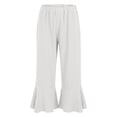 thumbnail image 6 of Levmjia Women Summer Solid Color Wide Leg Pants Casual Loose Fit Flare Bell Bottom Trousers with Pockets Elastic Waist Ruffle Hem Pants, 6 of 9
