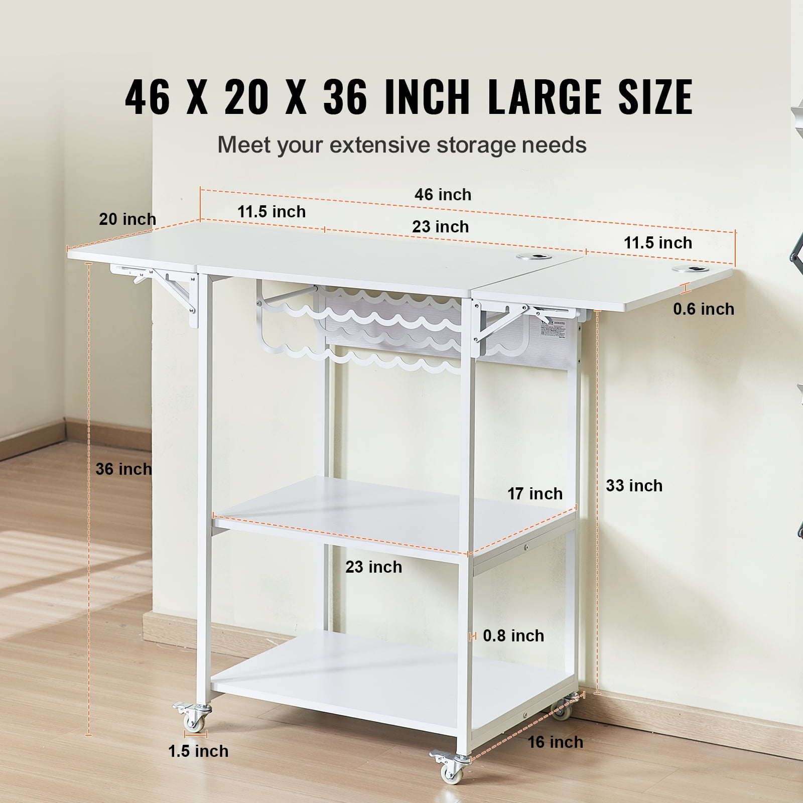 VEVOR Heat Press Table, 3 Tier Movable Heat Press Stand, Foldable Heat Transfer Machine Stand with Wheels and Vinyl Roll Holder, Rolling Metal Workbench for Sublimation Transfer Machine, White