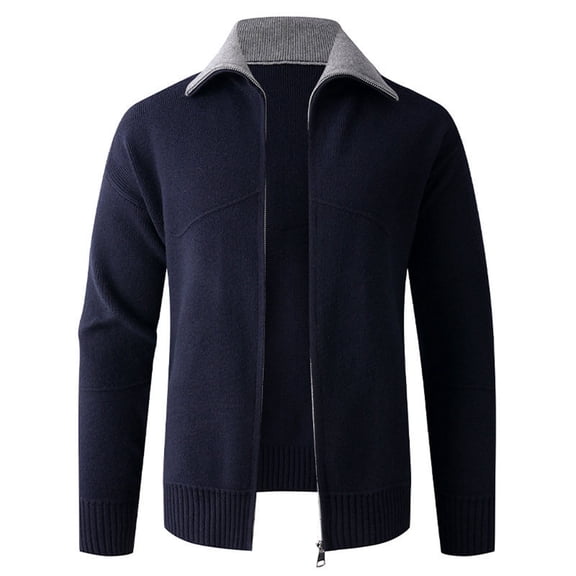 HAiming Men's Cardigan Sweaters Knitted Full Zip Collared Jacket Casual Solid Color Baggy Comfy Warm Outwear Coat