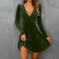 thumbnail image 5 of Levmjia Women's Velvet Dress Long Sleeve Deep V Neck Cocktail Party Mini Dress Bodycon Wrap Dress with Belt for Formal Evening, 5 of 7