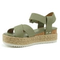 thumbnail image 2 of SODA WOMEN WEDGE SANDALS OPEN TOE ANKLE STRAP FLATFORM ESPADRILLES TRIM PLATFORM FORTUNA-S Sage Khaki Green 6, 2 of 5