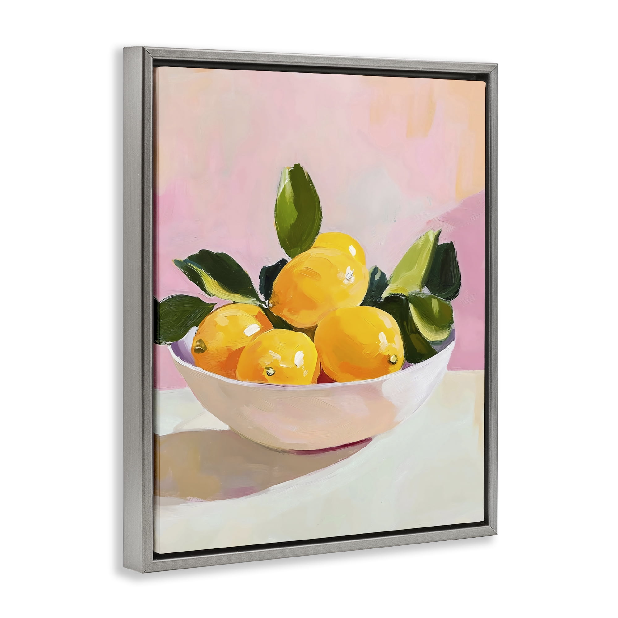 Stupell Industries Bowl of Lemons in Sunlight Gray Framed Floater Canvas Wall Art, design by The Prints Vibe