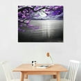 thumbnail image 2 of Creowell  Purple Wall Art Decor for Living Room - Framed Black and White Seascape with Full Moon and Purple Flower - Hand-Painted Canvas Picture - Plum Blossom Artwork 20x16 in/16x12 in, 2 of 4