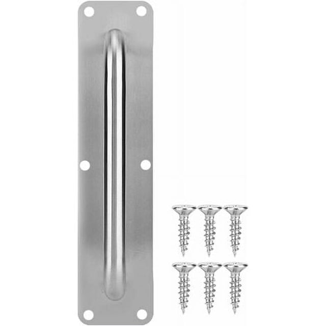Manija de puerta - Manija de puerta de acceso con placa de empuje y tirador de acero inoxidable con tornillos (cuadrada)