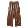 thumbnail image 2 of CONZONE Mens Pu Leather Pants Wide Leg Baggy Motorcycle Pants High Waist Fashion Streetwear Fall Winter Trousers with Pocket, 2 of 8