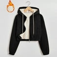 thumbnail image 2 of Wensltd Women Winter Solid Color Fleece Lined Cotton Coat Long Sleeve Short Hooded Jacket Outerwear Top, 2 of 7