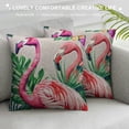 thumbnail image 3 of Watercolor Flamingo Throw Pillow Covers Cotton Linen Summer Tropical Green Palm Leaf Background Pillowcase Birds Square Home Sofa Outdoor Decor Cushion Cover, 3 of 5