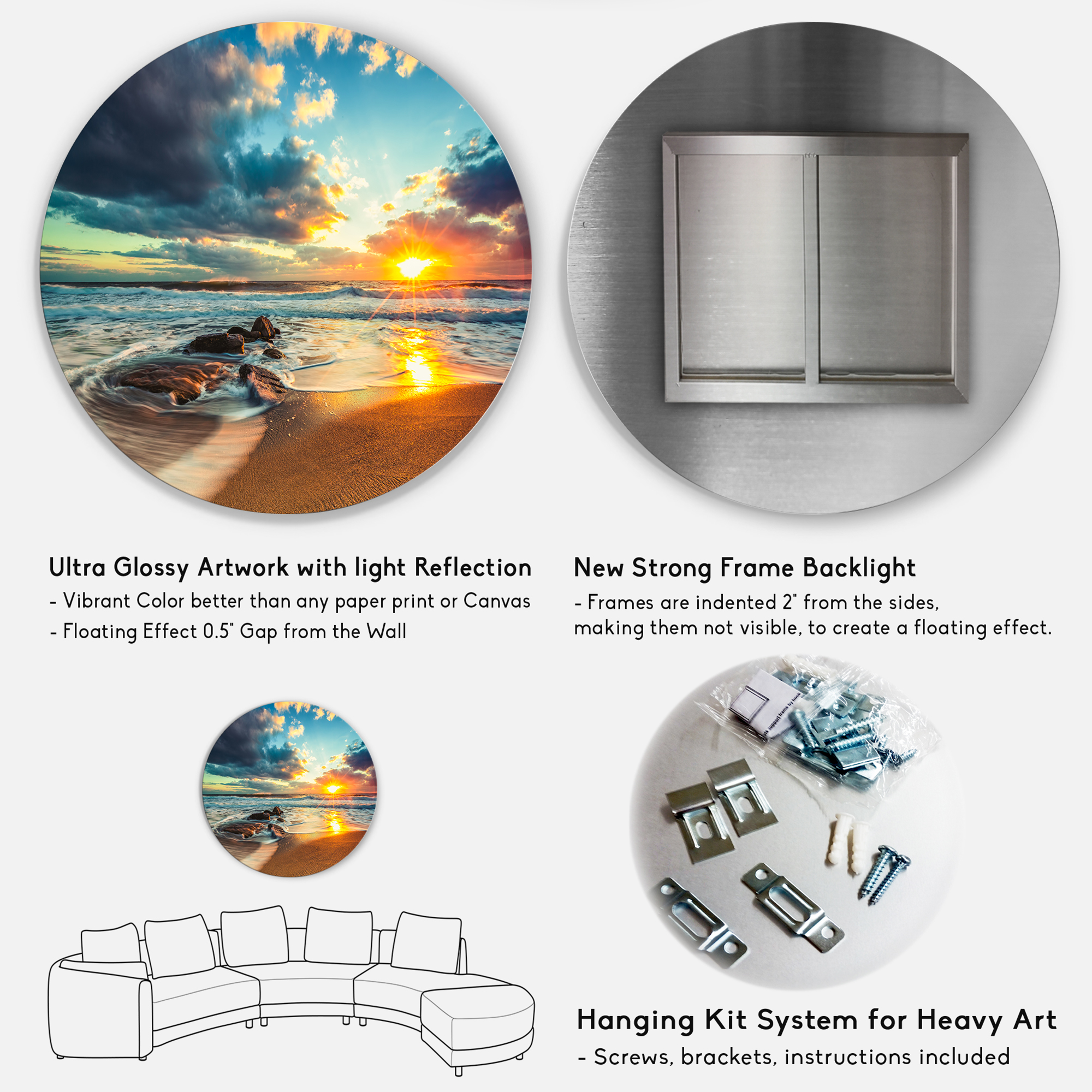 Designart Beautiful Cloudscape over the Sea' Beach Metal Circle Wall Art