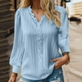 thumbnail image 2 of Blusa de encaje con cuello en V para mujer - Color liso, manga corta, poliéster, camisa elegante y casual para el trabajo o una cita, 2 of 7