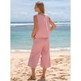 thumbnail image 5 of EASYBRAUS Women Cotton Two Piece Summer Outfit Striped Tank Top Cropped Pants Set, 5 of 6