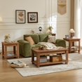 thumbnail image 3 of Leyaoyao Farmhouse Coffee Table Set of 3, Rustic Wood Coffee Table & 2 Side Tables with Open Shelf, Living Room Table Sets, Brown, 3 of 7