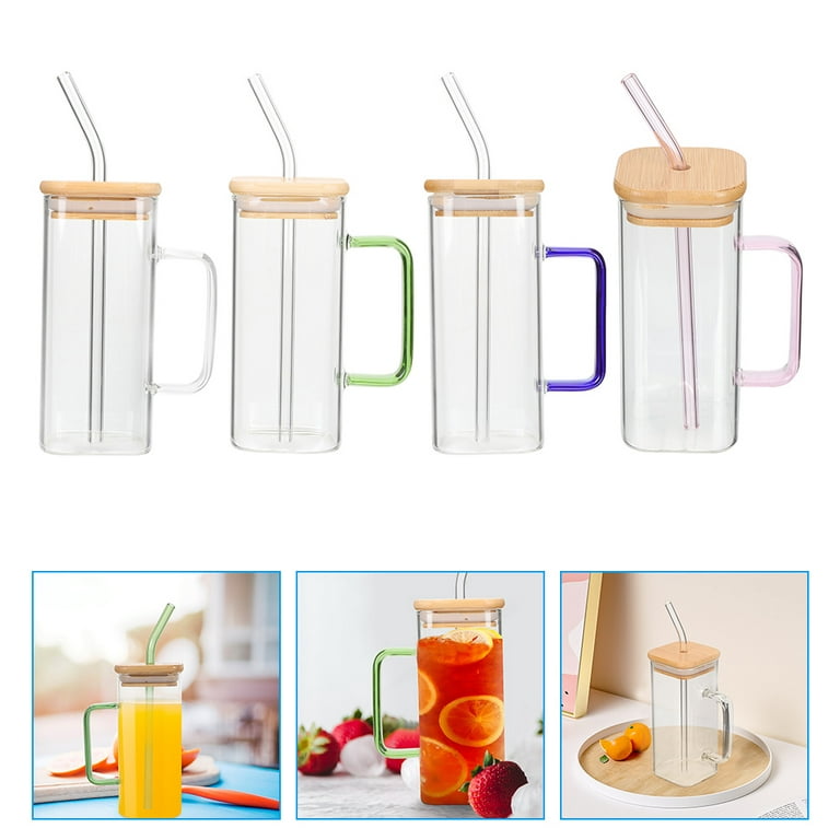 Glass Cups with Lids and Straws, Drinking Glasses with Bamboo Lids and  Glass Straw, 26 OZ Clear Iced…See more Glass Cups with Lids and Straws
