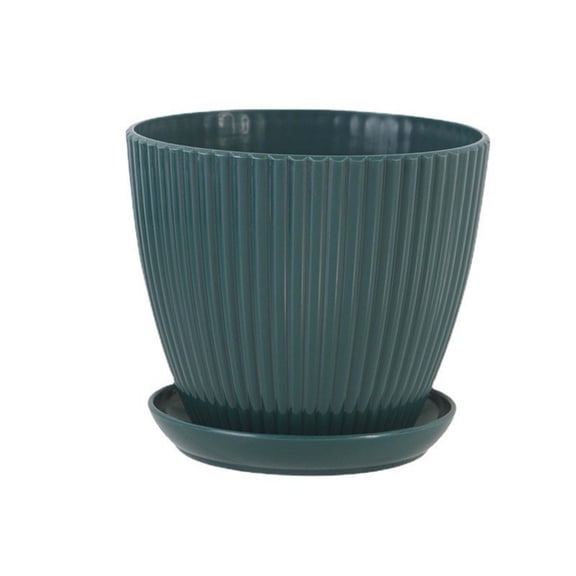Outdoor Planter, Plastic Planter, 6X5 In, Thickened Ribbed Plastic, Drainage Hole, Outdoor and Garden, Deep Green, 1 Pc Pot 1 Pc Small Plastic Tray