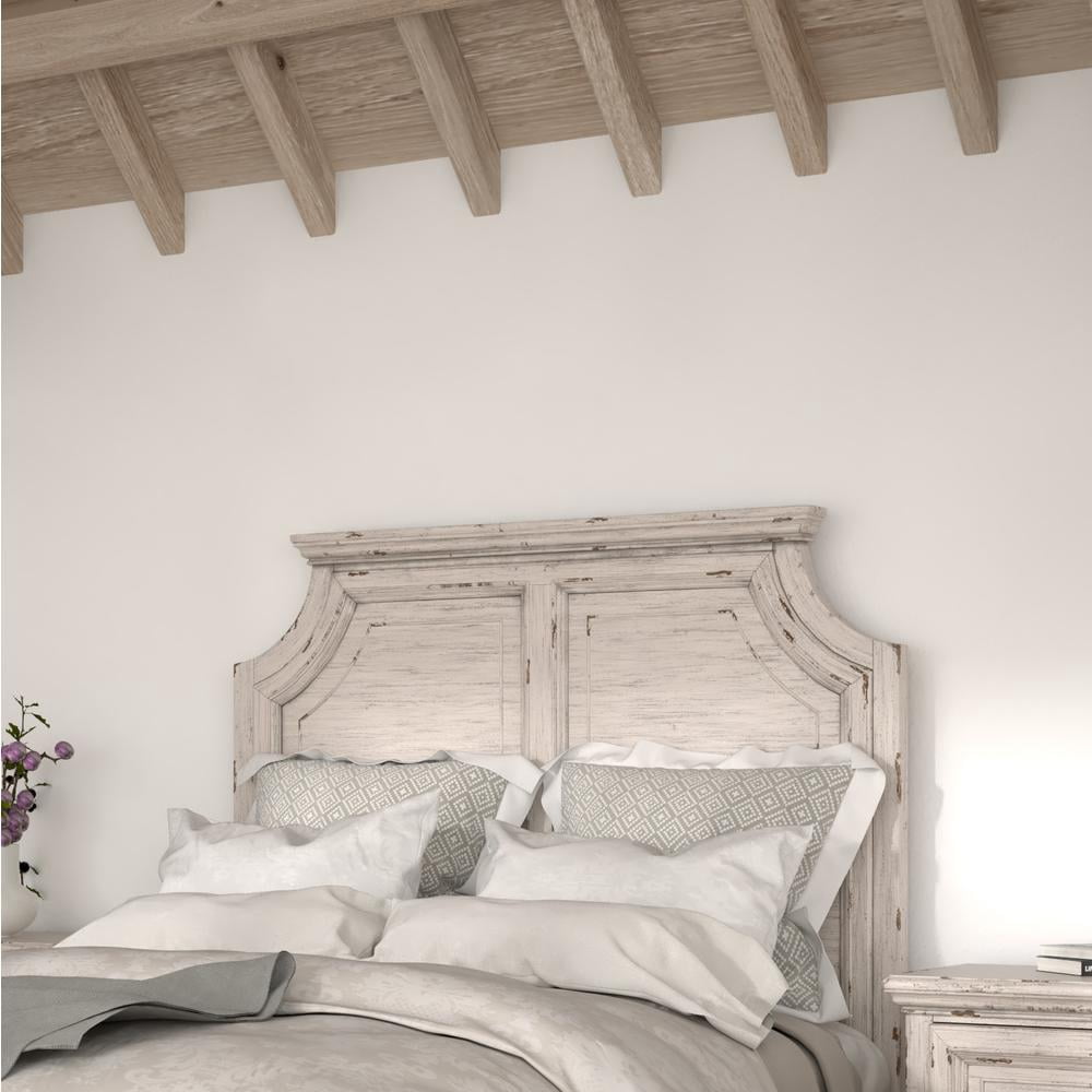 Providence Antique White Wood Queen Panel Headboard