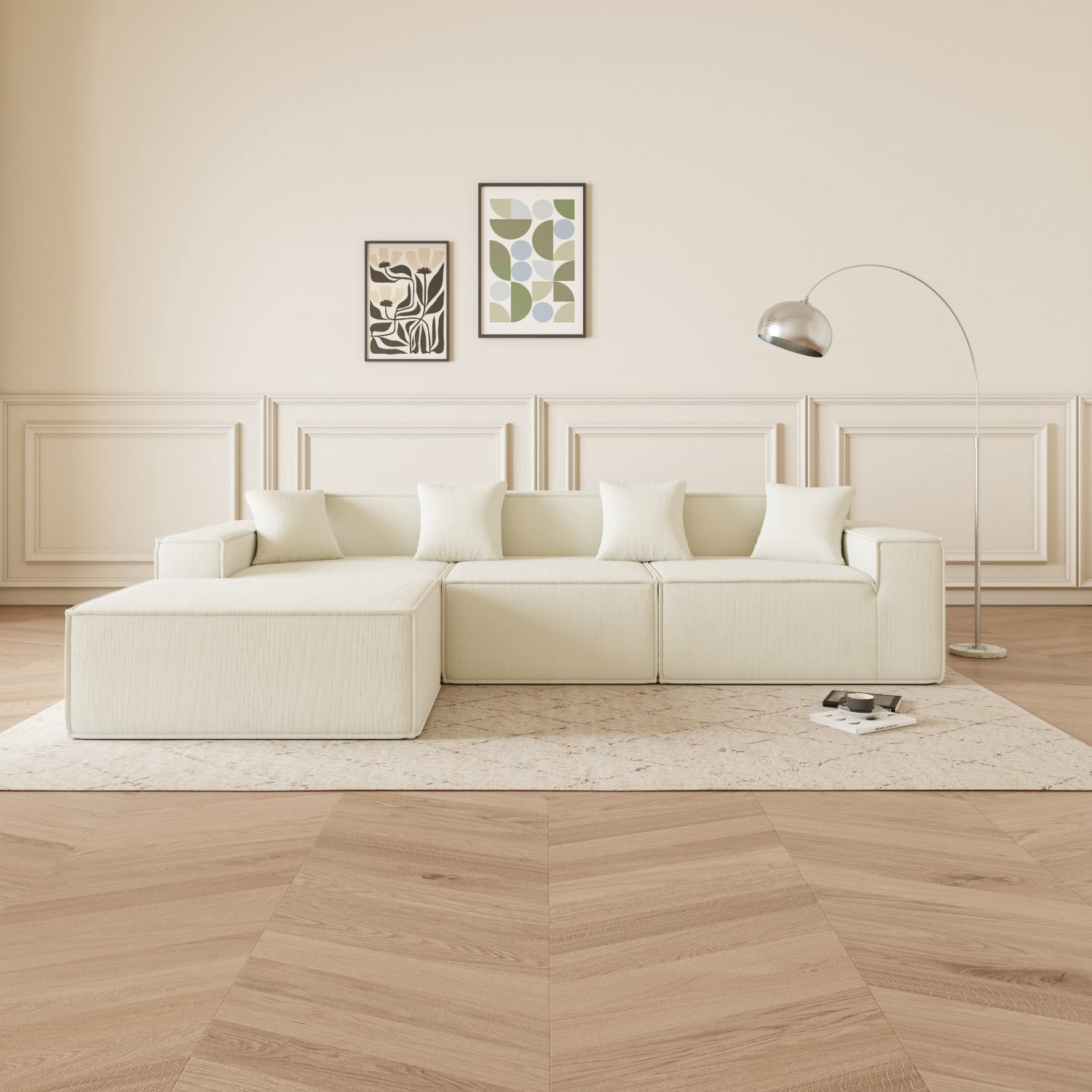 Gewnee Deep Seat Modular L-Shaped Sectional Sofa Couch With Ottoman Cloud Corduroy Couches for Living Room