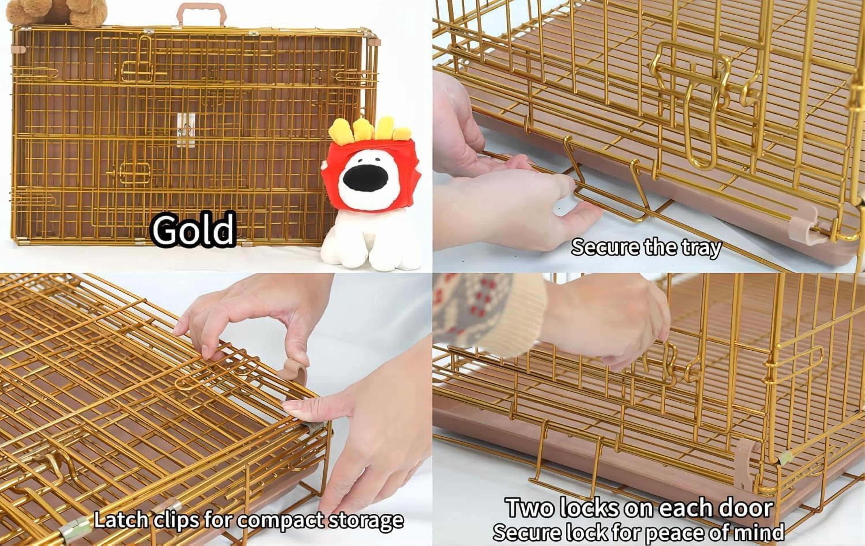 Homey Pet 42 Inch Dog Crates for Large Dogs, Copper Gold Metal Wire Dog Cage, XL Dog Kennel Indoor with Removable Floor Grid, Pull-Out Tray, Double Doors