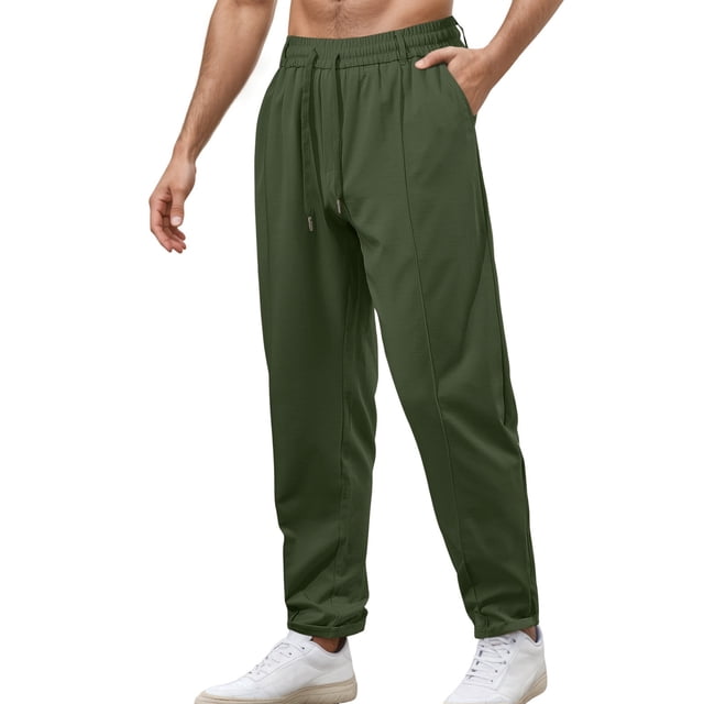 Pantalones casuales ligeros de pierna ancha para hombre - Tejido de poliéster, versátiles para deporte/uso diario, estilo verano/otoño