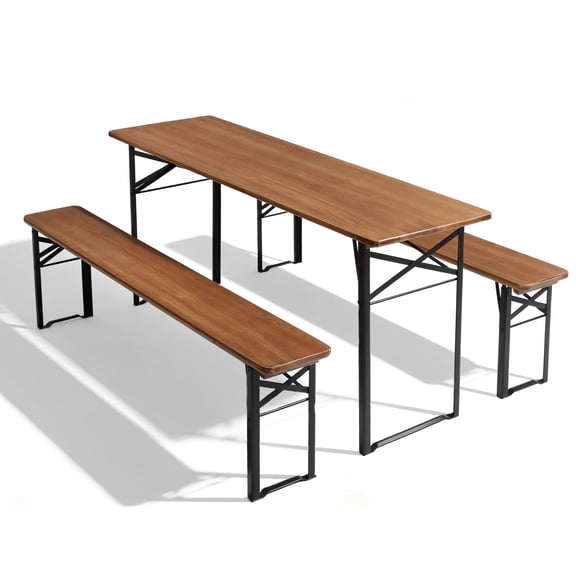 Ktaxon 6' Wooden Outdoor Folding Patio Camping Picnic Table Set with Bench, Brown