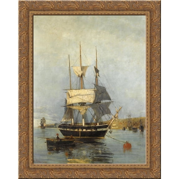 Greek ship 24x20 Gold Ornate Wood Framed Canvas Art by Konstantinos Volanakis