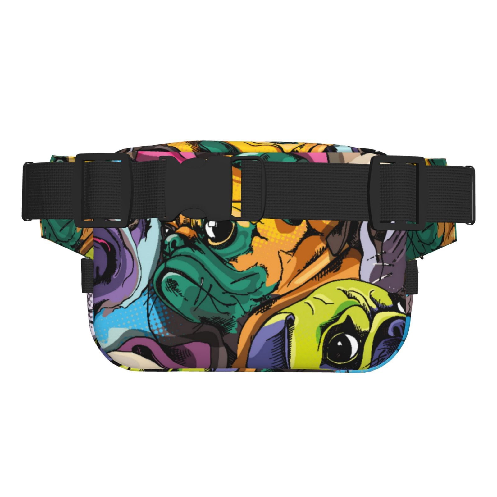 Picia Colorful Pug Print Square Double-Layer Waist Bag Mini Adjustable Waist Belt Bag Exercise Running Travel Hiking