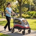 thumbnail image 1 of Foldable Dog Stroller for Large Dogs 135 LBS Capacity, 360° Rotating Wheels with One-Foot Brake, Pet Wagon with Breathable Mesh, Adjustable Handle and Storage Pocket, 1 of 7