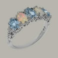 thumbnail image 2 of LBG British Made 10k White Gold Natural Aquamarine & Opal Womens Eternity Ring - 33 size options - Size 5.25, 2 of 8