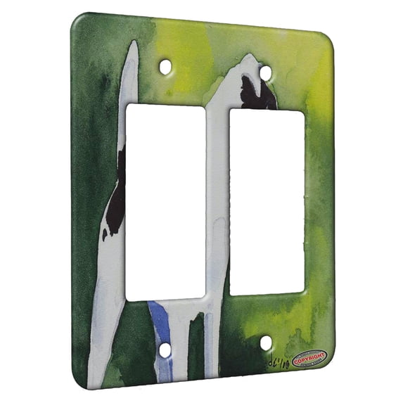 KuzmarK™ 2 Gang Rocker Wall Plate - Black Smooth Fox Terrier Abstract Dog Art by Denise Every