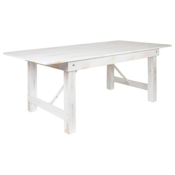 7' x 40'' Rectangular Solid Pine Folding Farm Dining Table in White Wash Finish