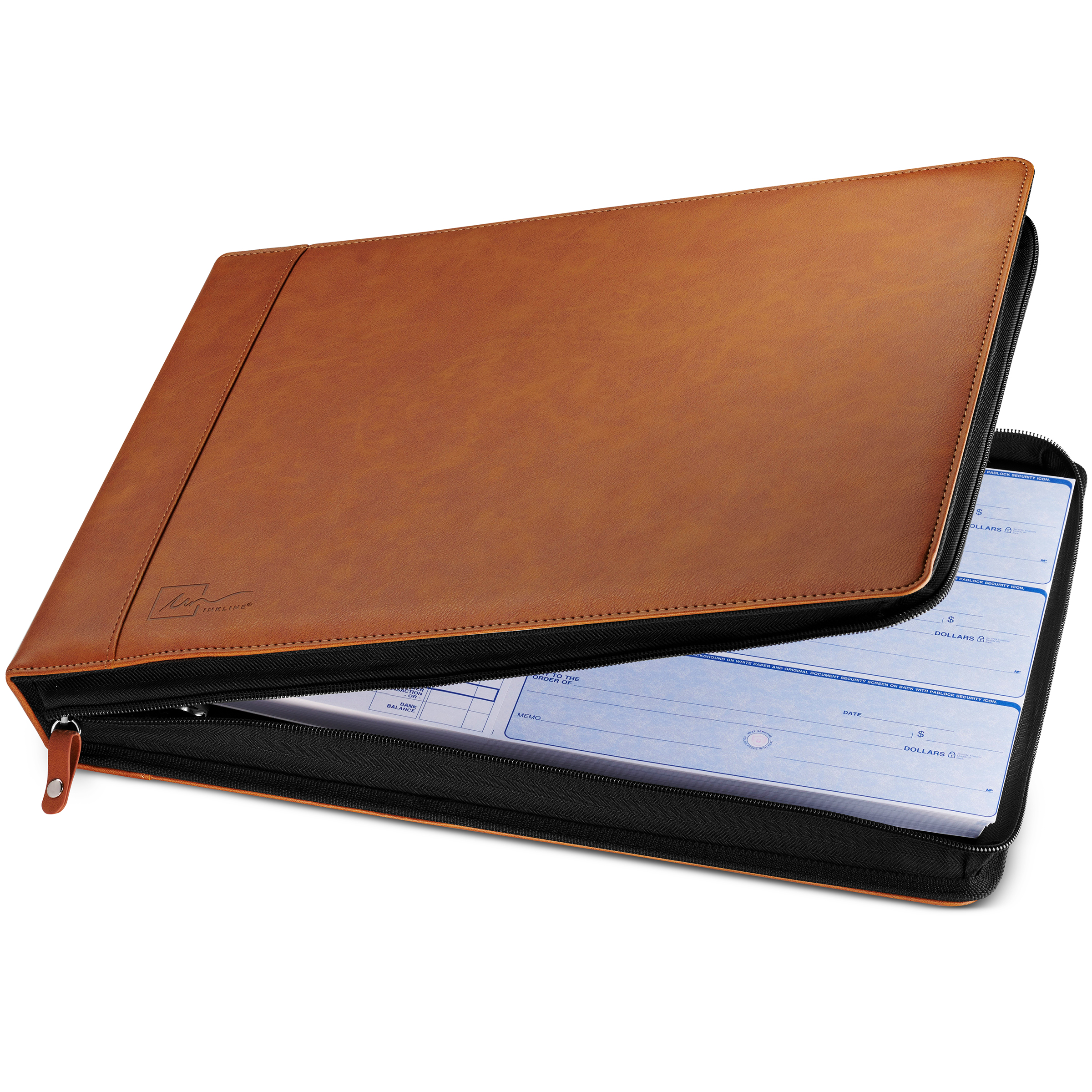 Inkline 7-Ring Check Binder 500 Check Capacity Portfolio Organizer, 9" x 13" Mahogany