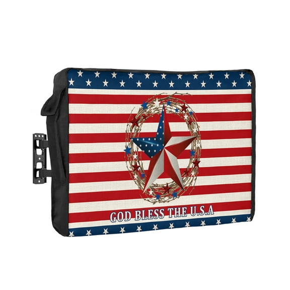 Outdoor Tv Cover 50 To 55 Inch, 4th of July USA Flag Star Red Stripes Cotton Linen Background Waterproof And Weatherproof Tv Covers Tv Display Protectors For Outside Flat Screen Tv 75x45x4.5In