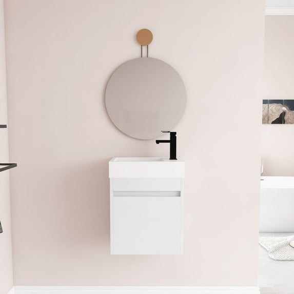 Holaki 18" Floating Bathroom Vanity With Sink For Small Powder Room, Modern Bathroom Sink Vanity With Soft Close Door, White