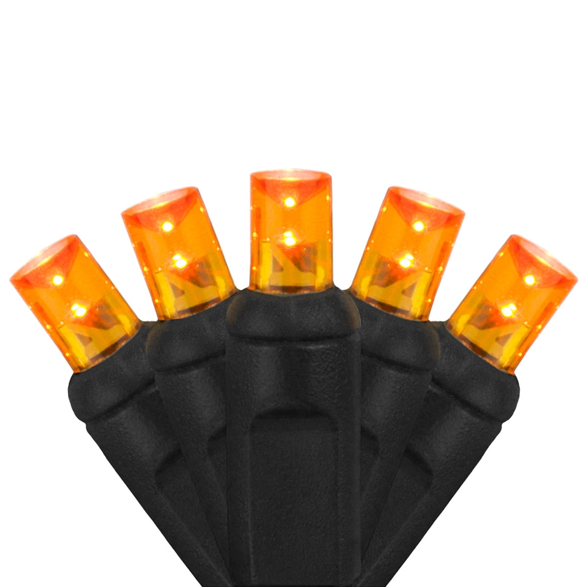 70 Orange Halloween Mini LED Bulb String Lights Indoor Outdoor String Lights, 4" Spacing, 24', Black Wire