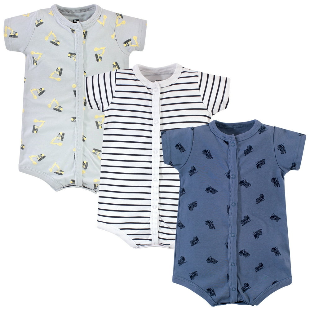 Hudson Baby Hudson Baby Boy Button Up Cotton Rompers, 3Pack