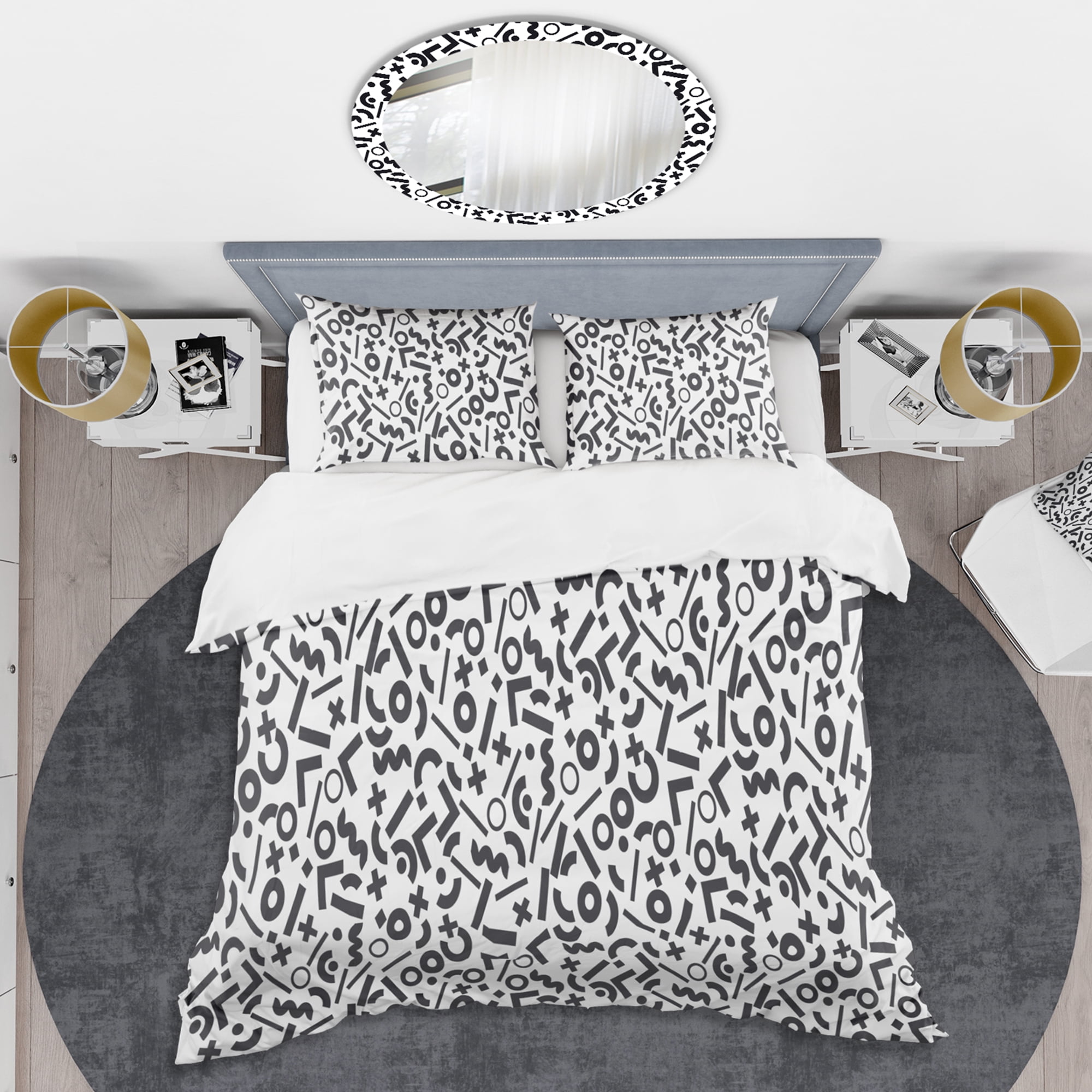 Designart 'Monochrome Geometric Pattern XIII' Mid-Century Modern Duvet Cover Set